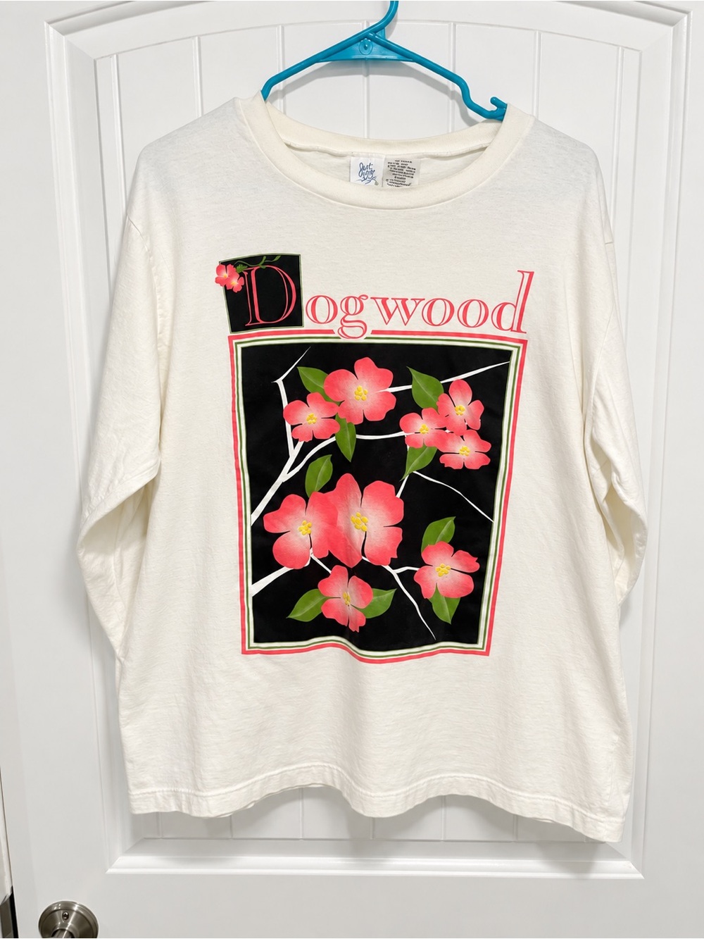 Vintage Just My Size Dogwood Floral Graphic Long Sleeve Shirt 1X USA
